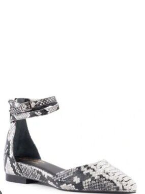 Seychelles Plateau Black White Python Leather Ankle Strap Flats – Size 6 (BNWT)